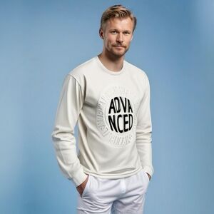 Advanced Men's White Black Embossed Print Crewneck Sweatshirt M Good Plus